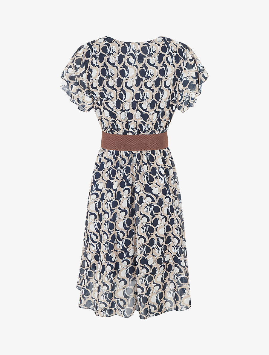 Robe longue élastiquée imprimé fantaisie - Marine - 2