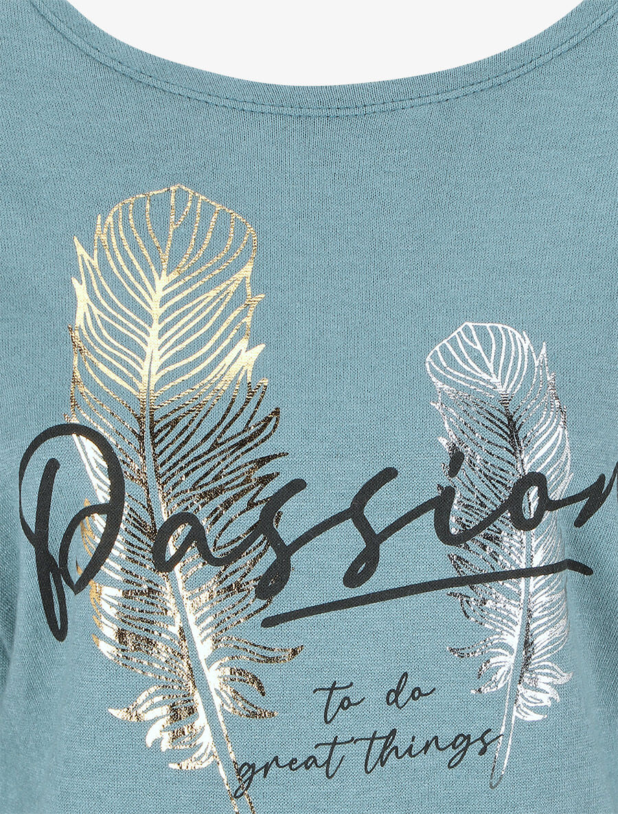 Pull fin à message floqué - Vert d&