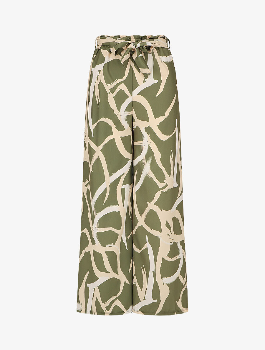 Pantalon ample taille haute motif graphique - Kaki - 1