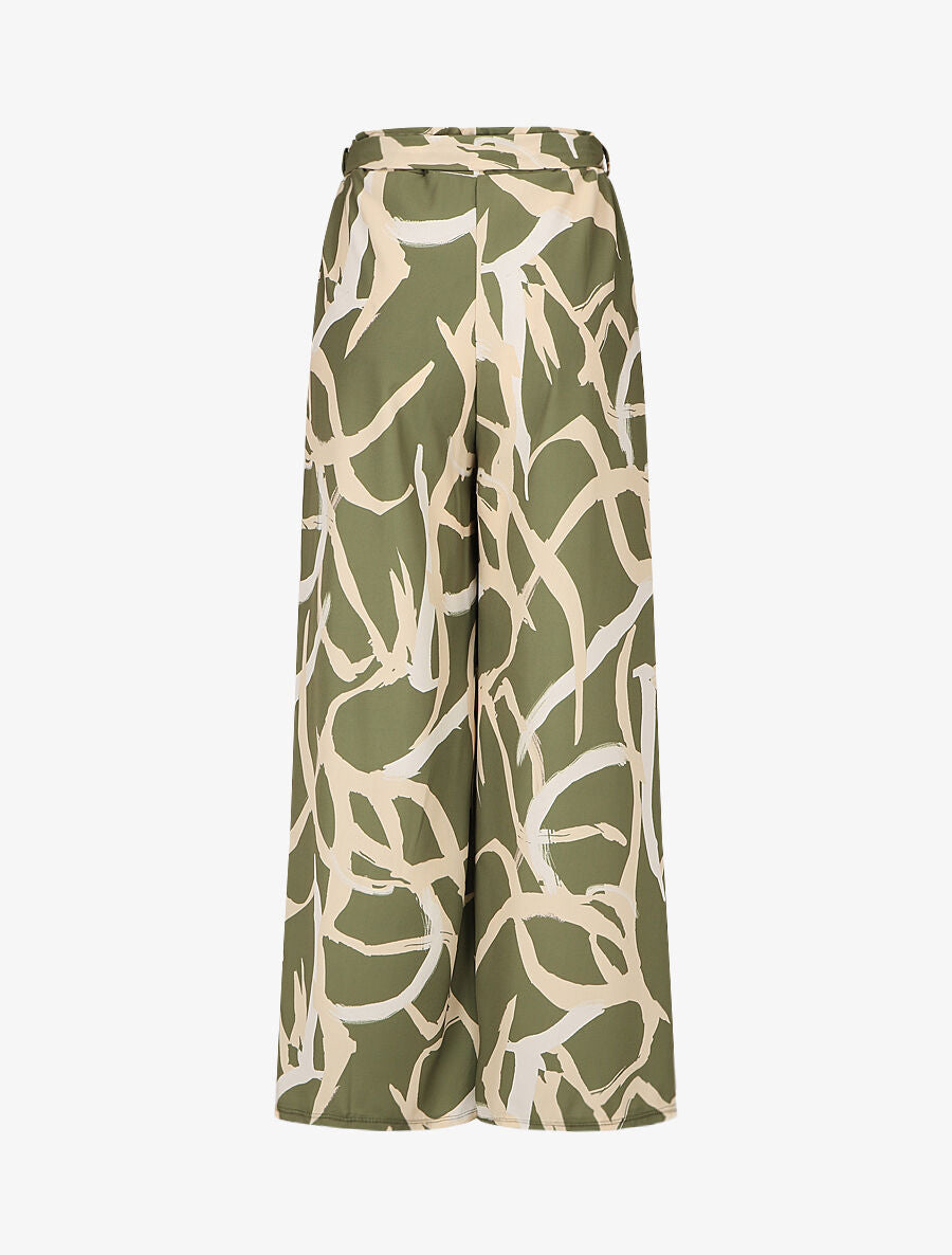 Pantalon ample taille haute motif graphique - Kaki - 2