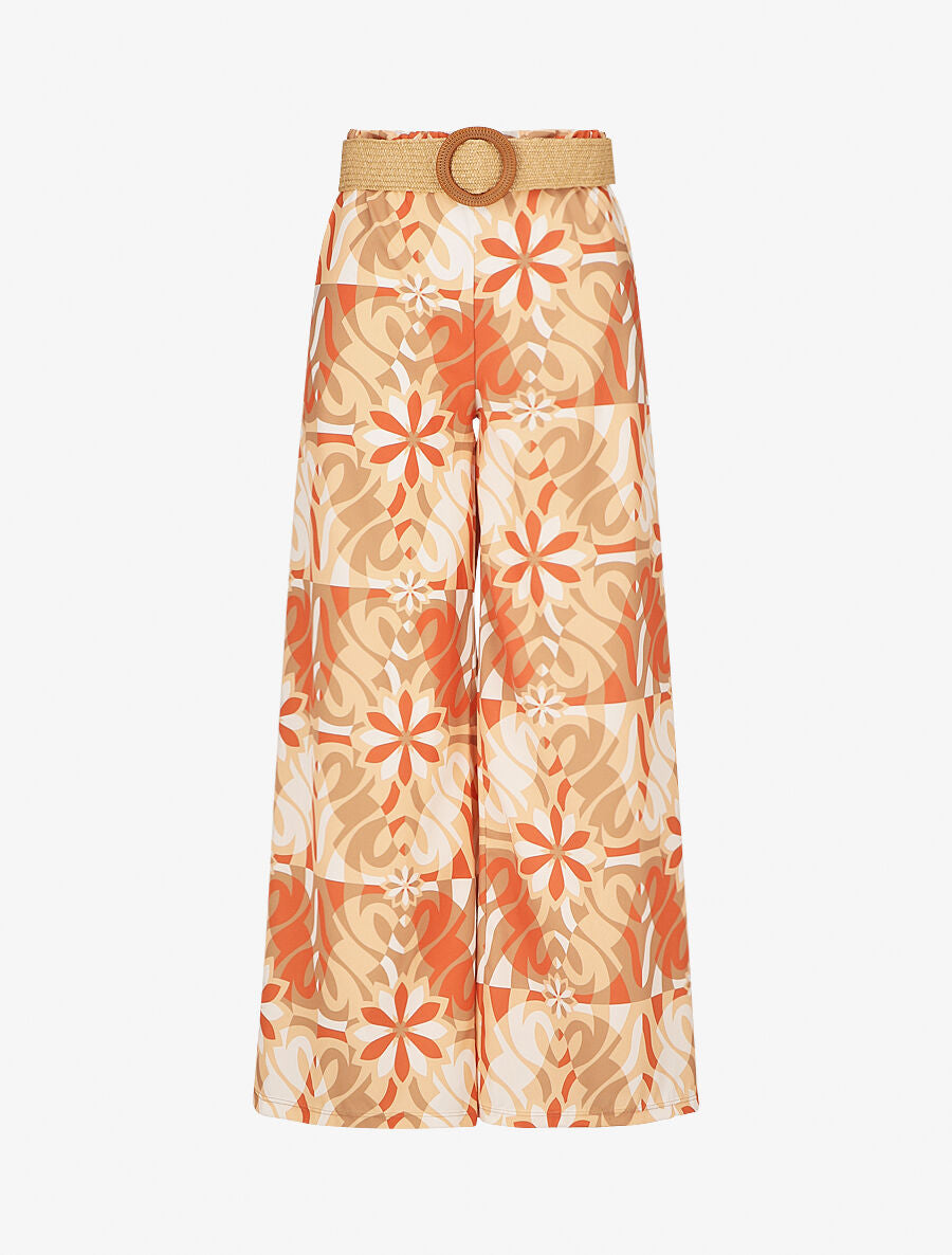 Pantalon ample imprimé floral - Camel - 1
