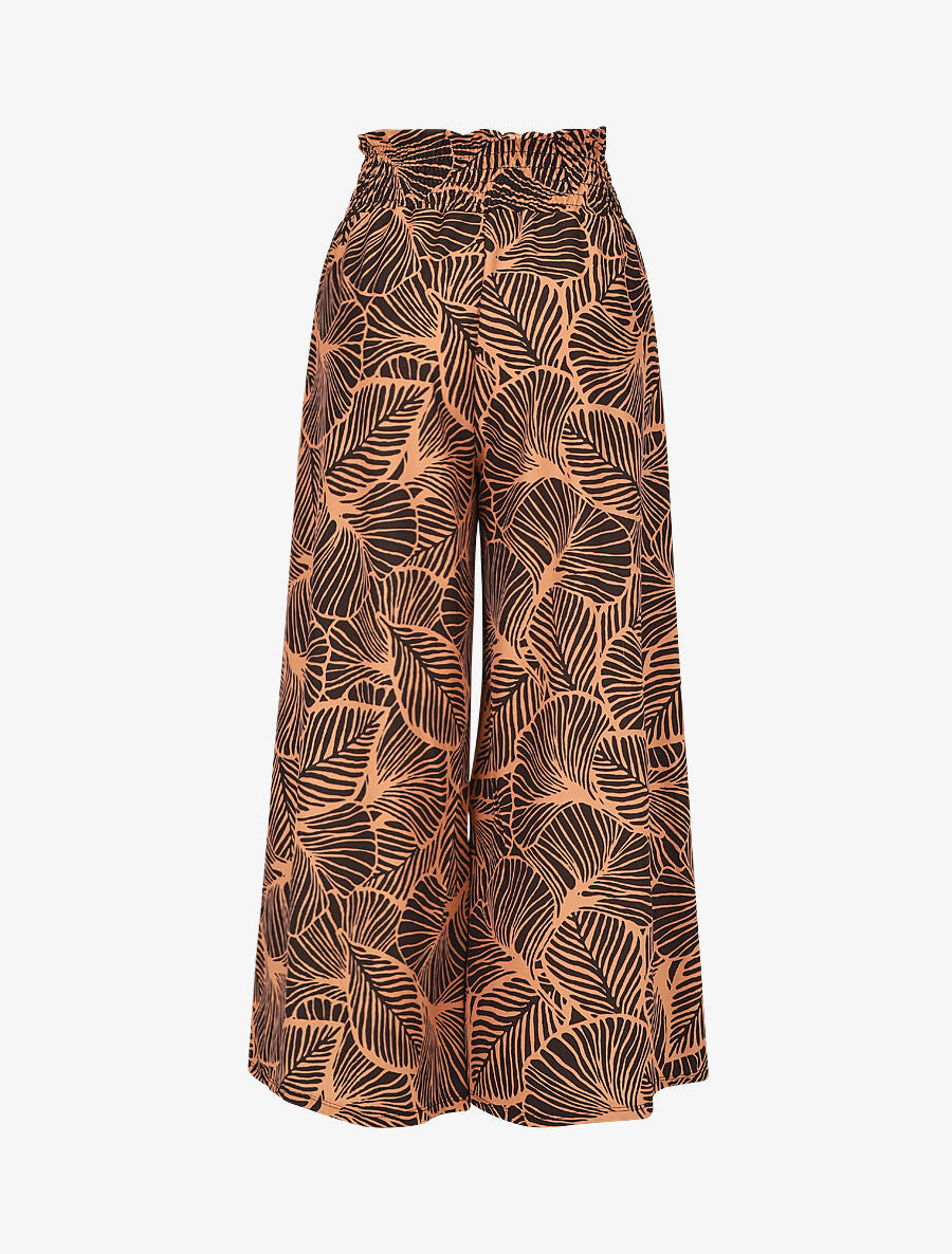 Pantalon ample taille haute imprimé feuilles - Noir - 2