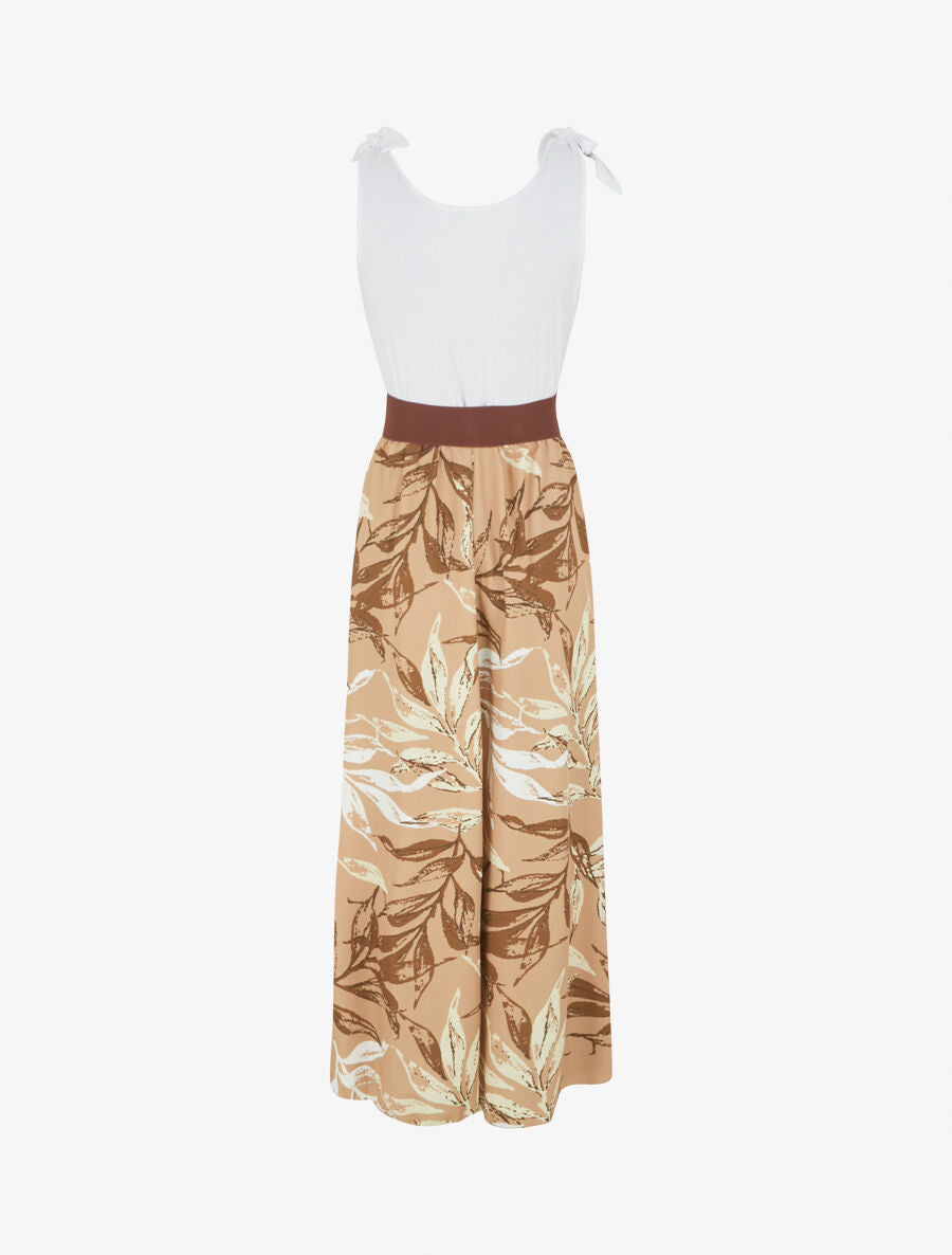 Robe bi-colore à imprimé feuillage - Camel - 2