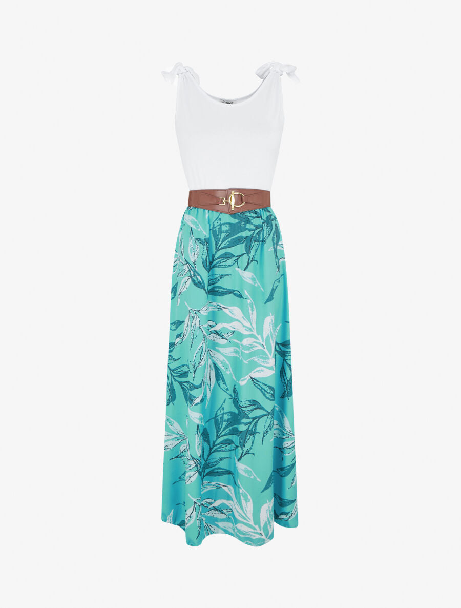 Robe bi-colore à imprimé feuillage - Vert d&