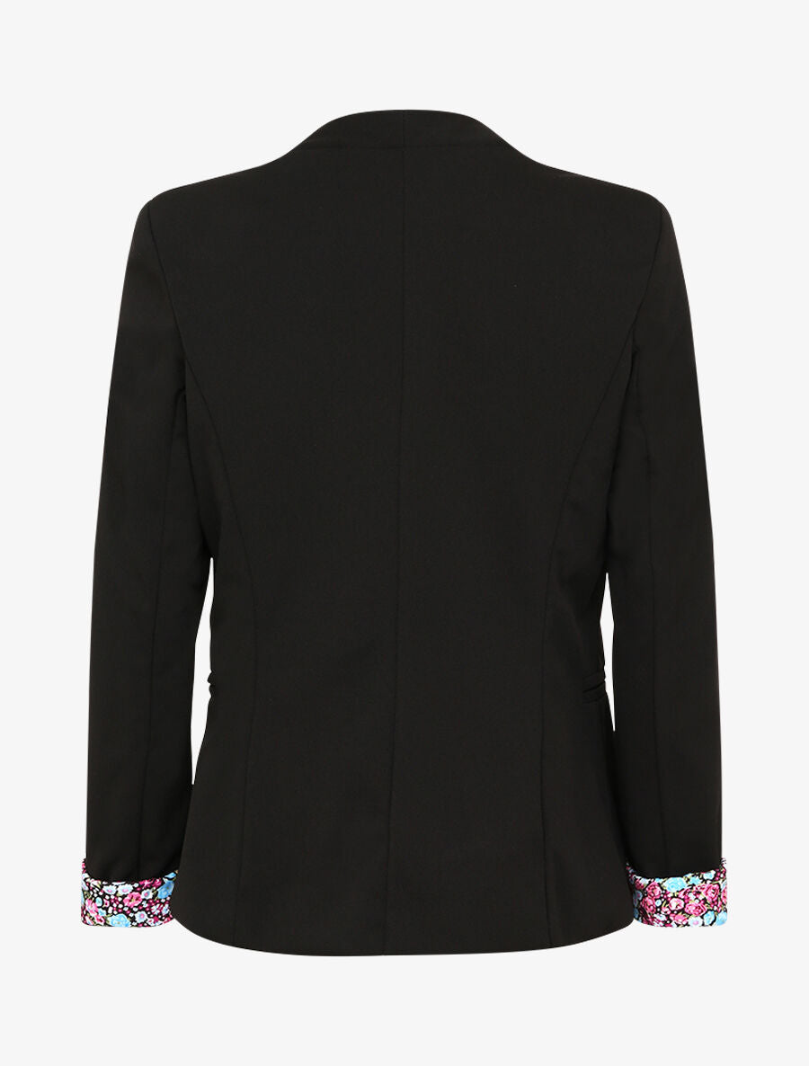 Veste ajustée à manches à revers imprimé fleuri - Noir - 2