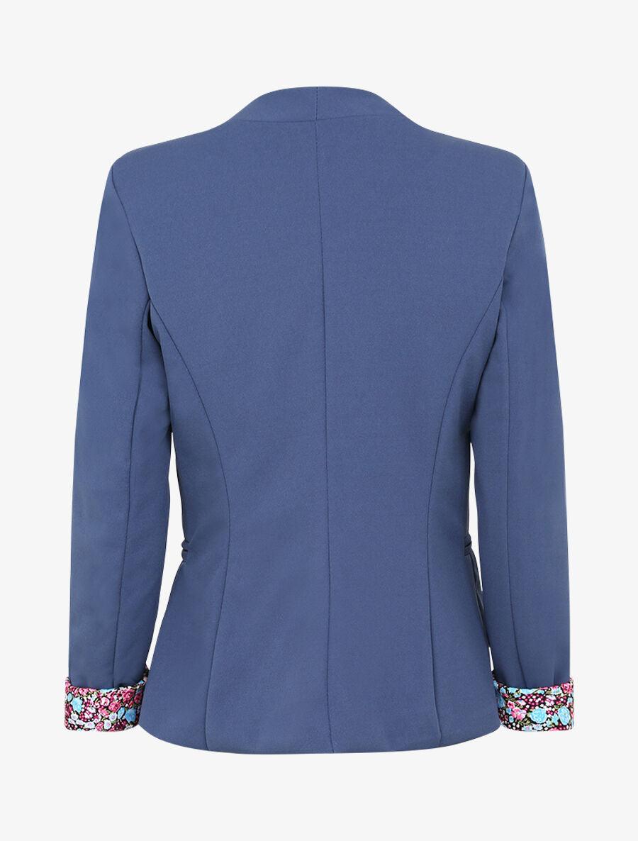 Veste ajustée à manches à revers imprimé fleuri - Bleu charrette - 2