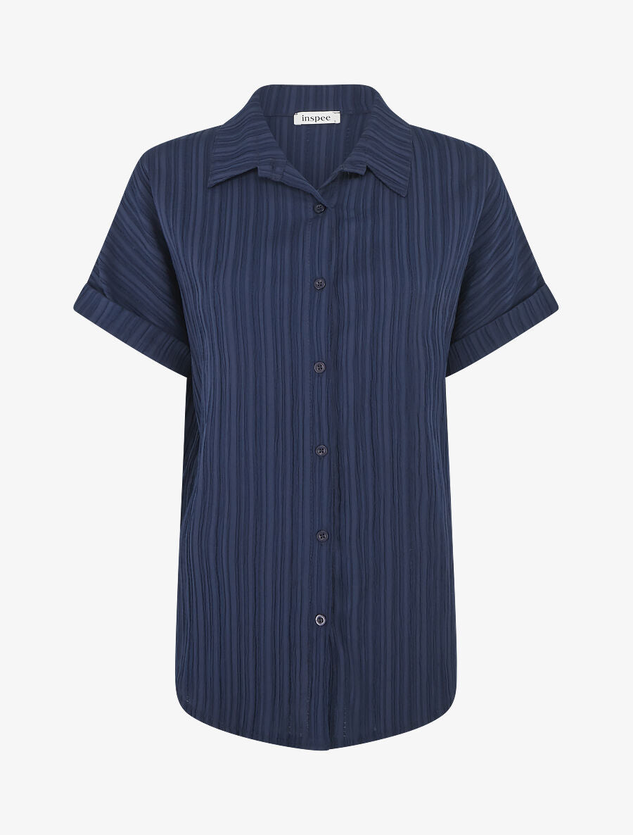 Chemise texturée à manches courtes - Marine - 1