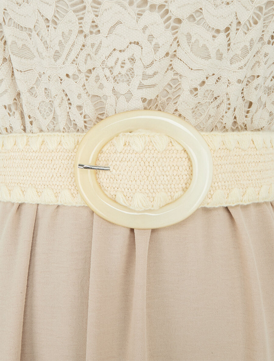 Robe longue à buste brodé - Beige - 3