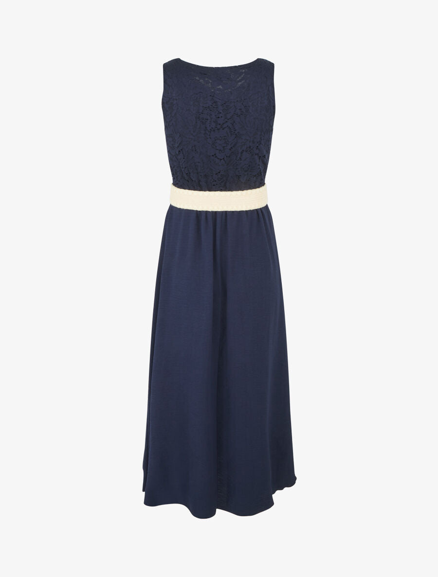 Robe longue à buste brodé - Marine - 2