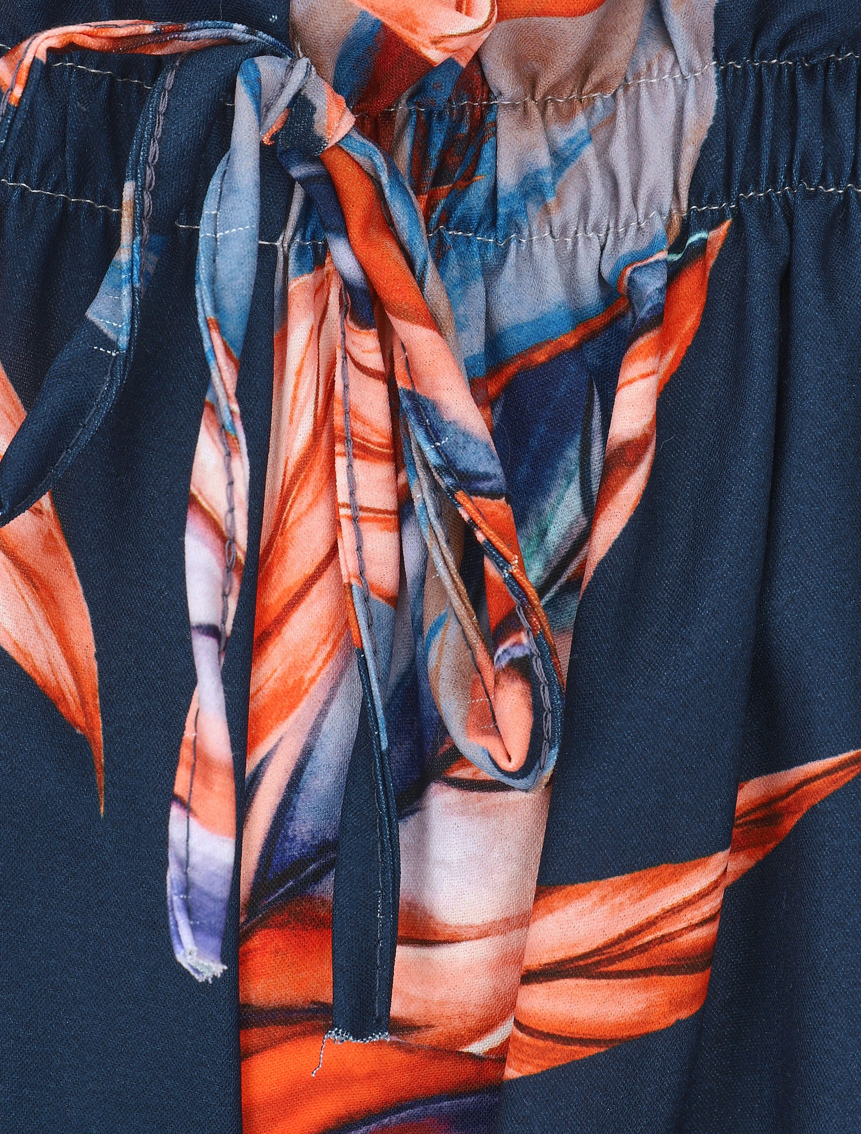 Pantalon ample taille haute imprimé feuilles - Marine - 3