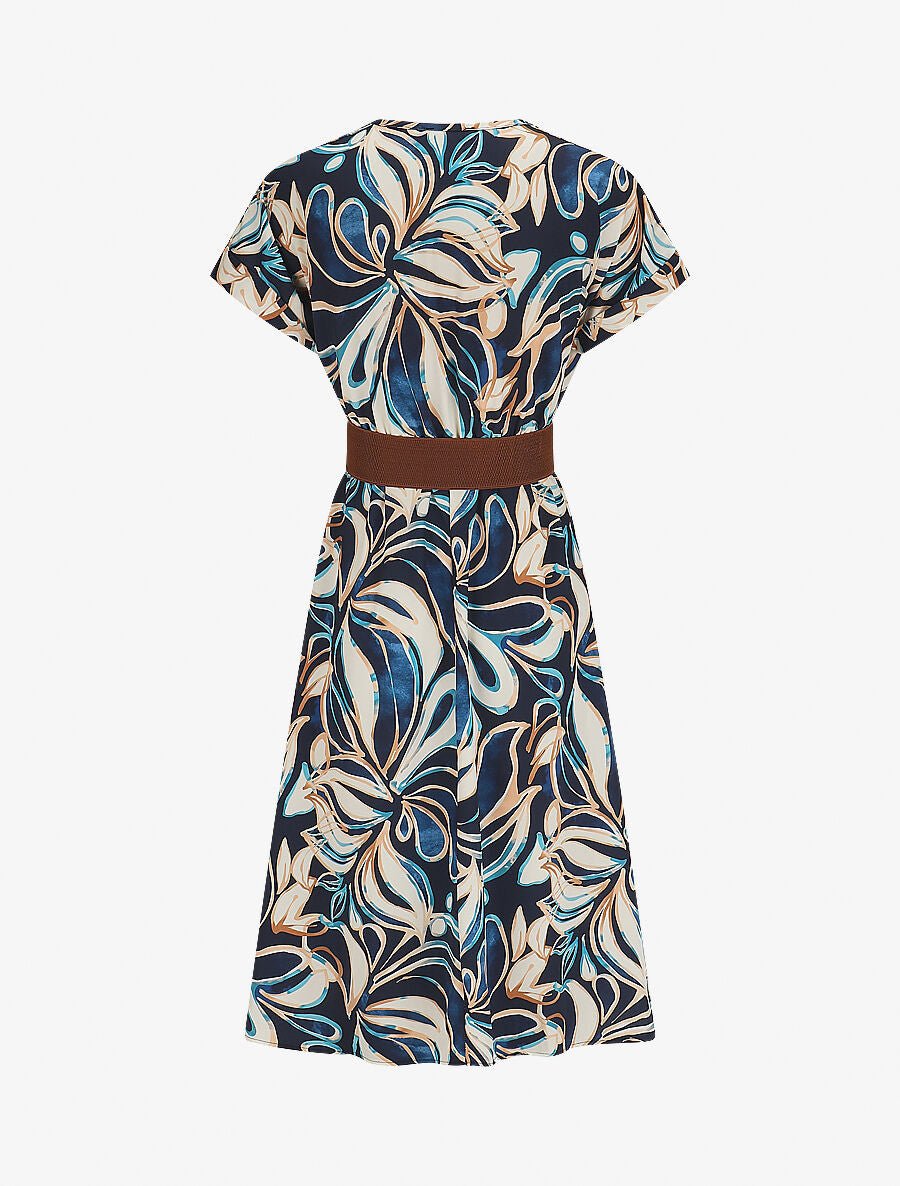 Robe longue évasée imprimé fleurs abstraites - Marine - 2