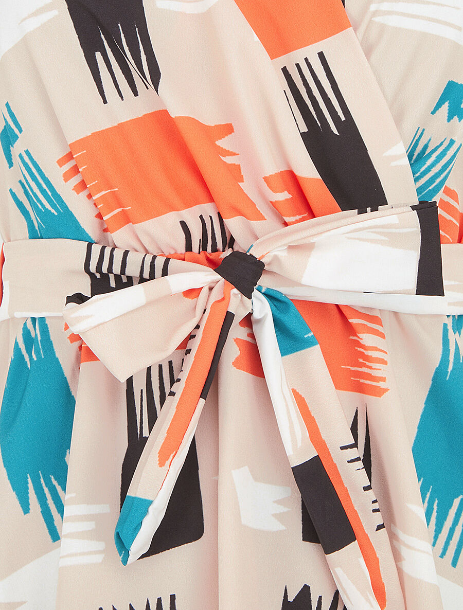 Top élastiqué imprimé fantaisie - Beige - 3