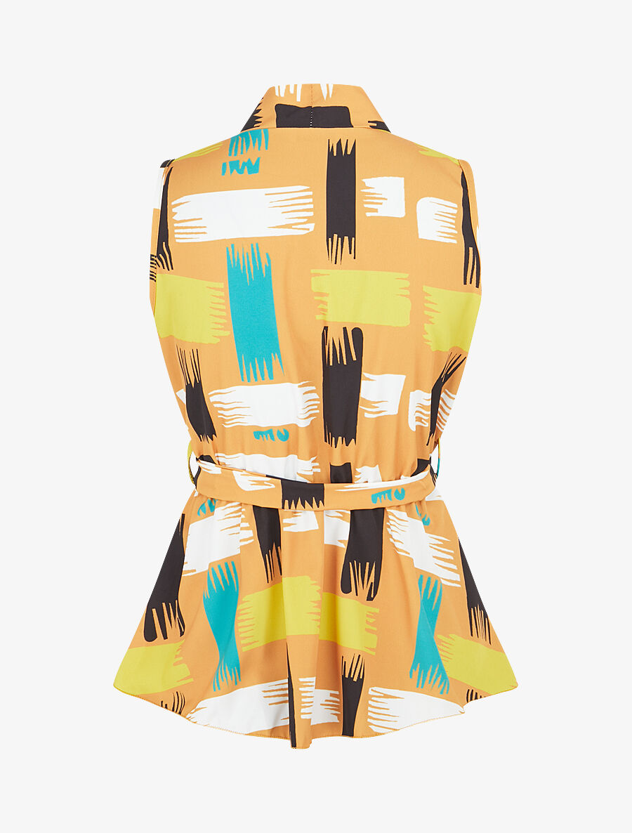 Top élastiqué imprimé fantaisie - Jaune moutarde - 2