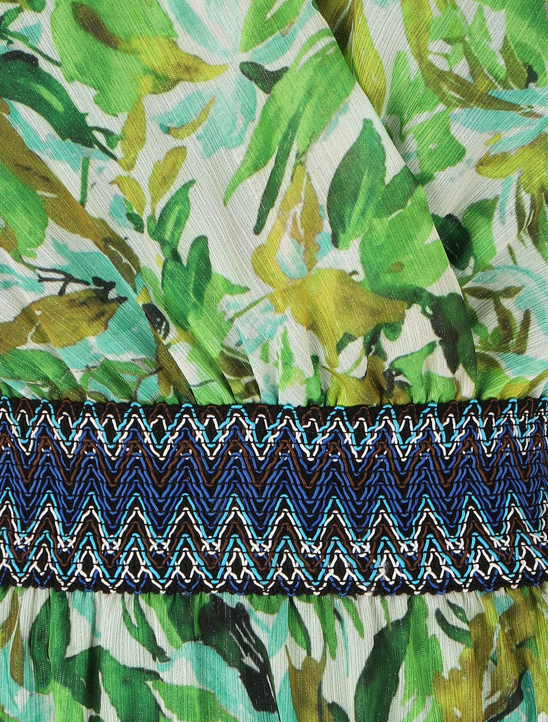 Robe mi-longue sans manches irisée motif végétal - Vert - 3