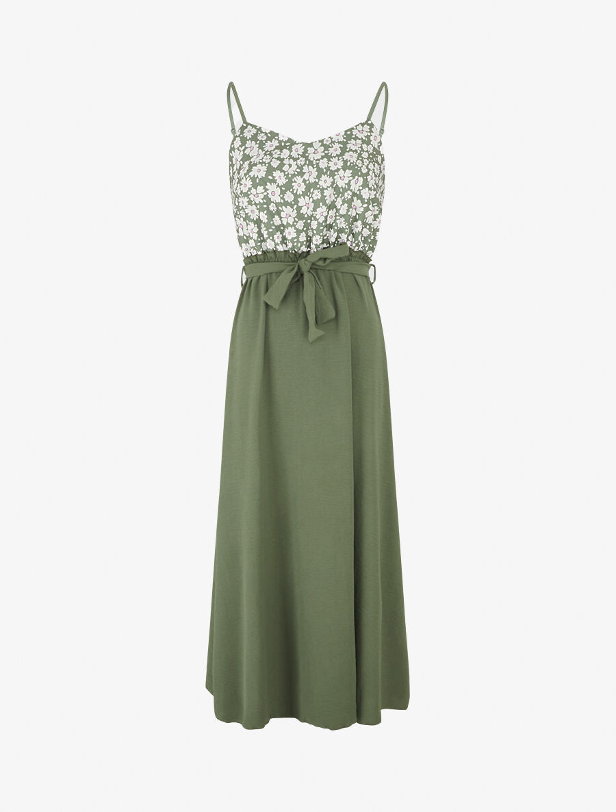 Robe empire imprimé petites fleurs - Kaki - 6