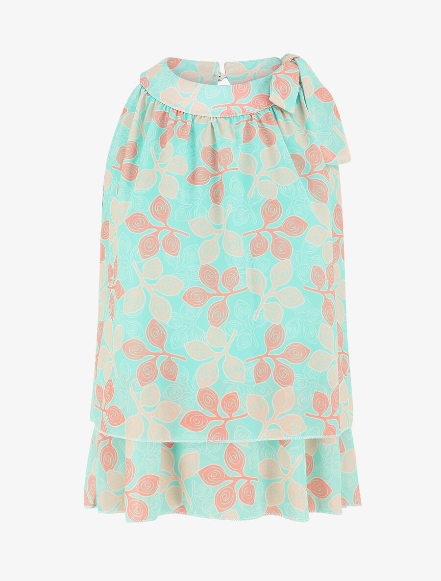 Top en voile superposé imprimé fantaisie - Vert d&