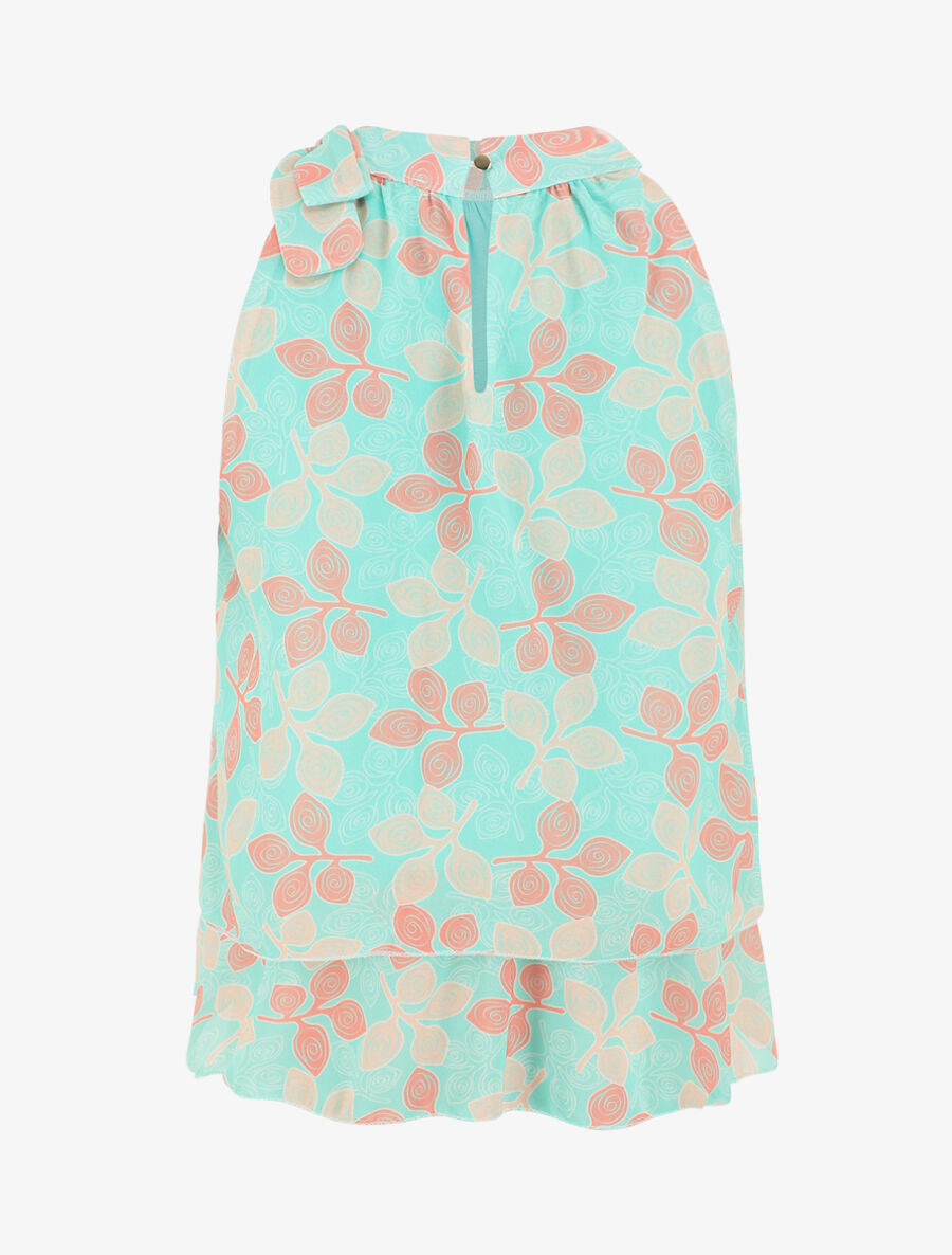 Top en voile superposé imprimé fantaisie - Vert d&