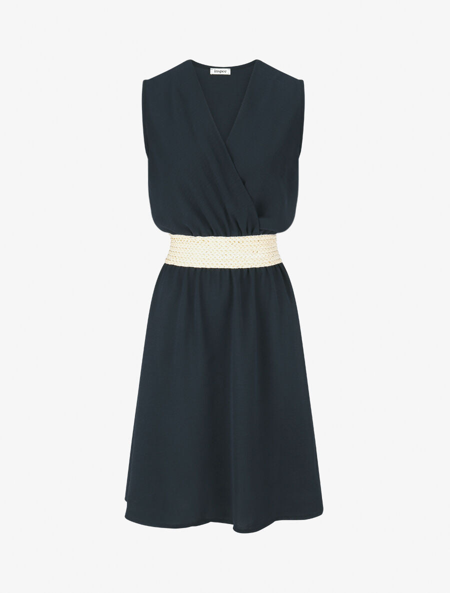 Robe mi-longue évasée sans manches - Marine - 4