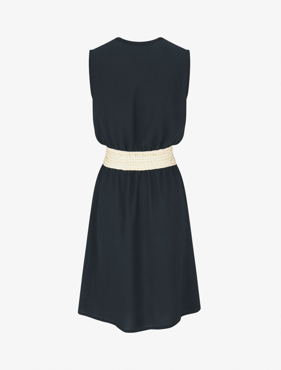 Robe mi-longue évasée sans manches - Marine - 2