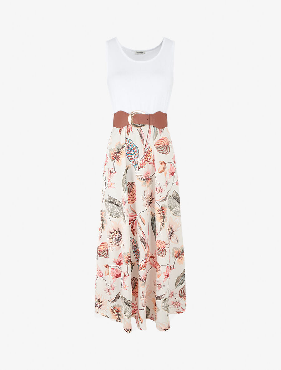 Robe longue à jupe imprimé fleuri - Beige - 1