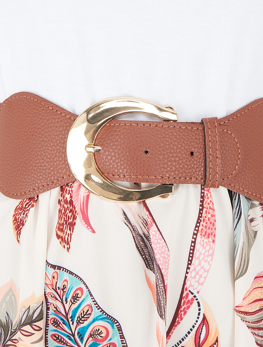 Robe longue à jupe imprimé fleuri - Beige - 3