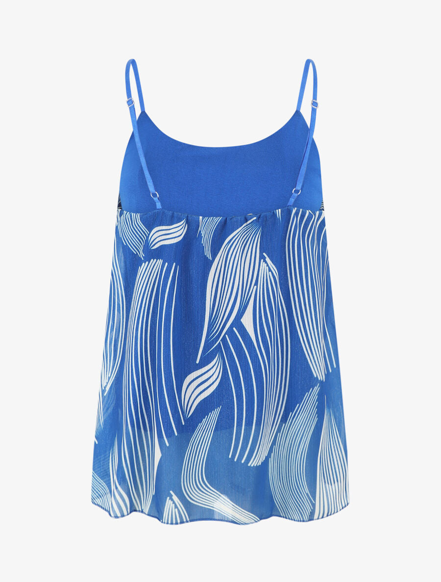 Top fantaisie en voile à bretelles et bijou - Bleu roi - 2