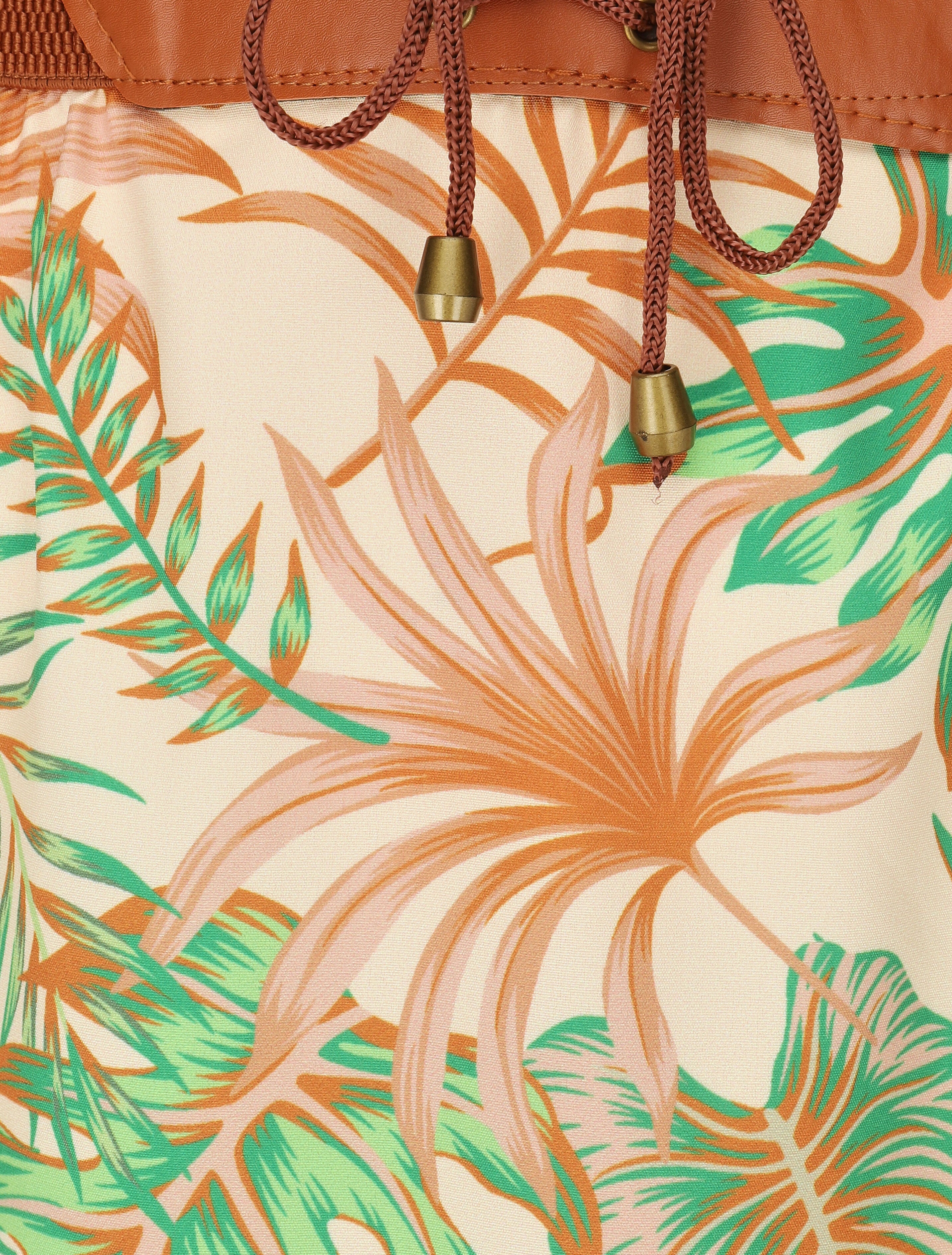 Jupe longue taille haute élastiquée imprimé tropical - Beige - 3