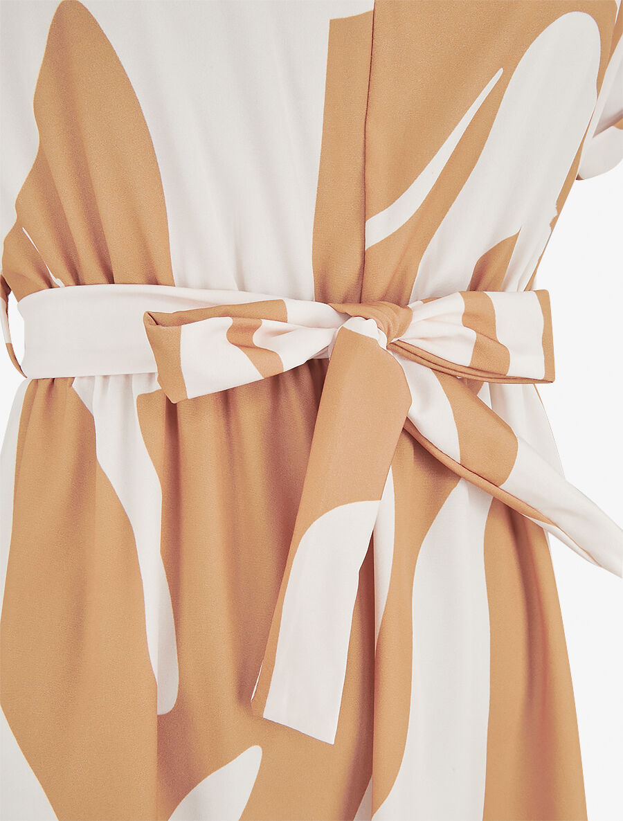 Robe élastiquée imprimé abstrait - Camel - 3