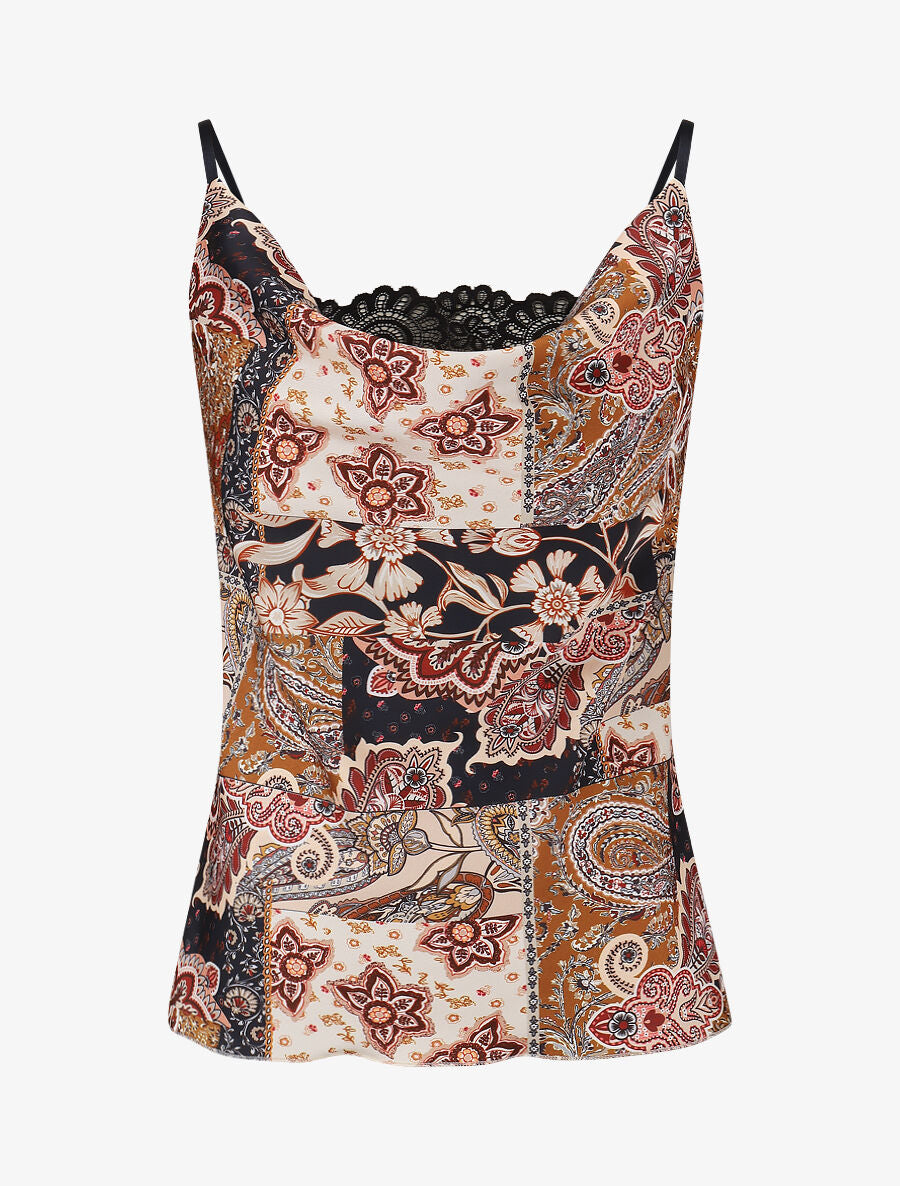 Top imprimé foulard à col bénitier - Noir - 4