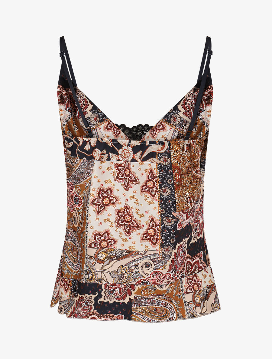 Top imprimé foulard à col bénitier - Noir - 2