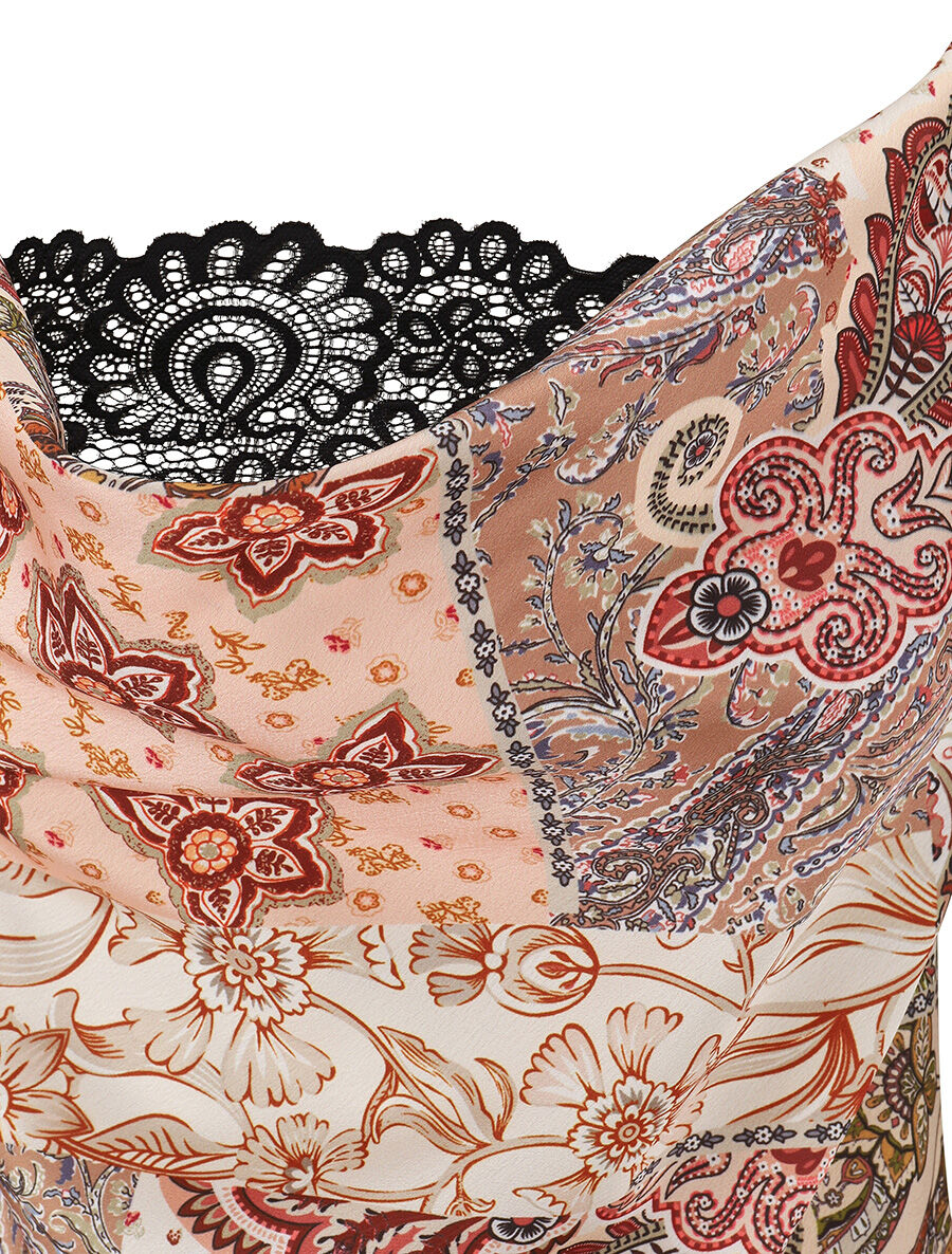 Top imprimé foulard à col bénitier - Beige - 3