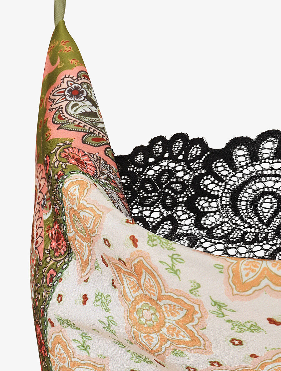 Top imprimé foulard à col bénitier - Kaki - 3