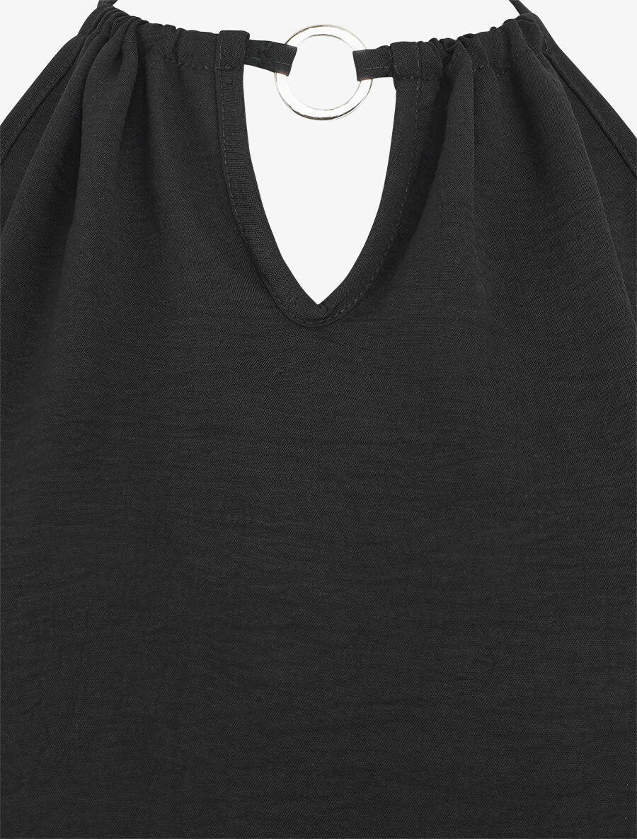 Top droit sans manches col américain - Noir - 3