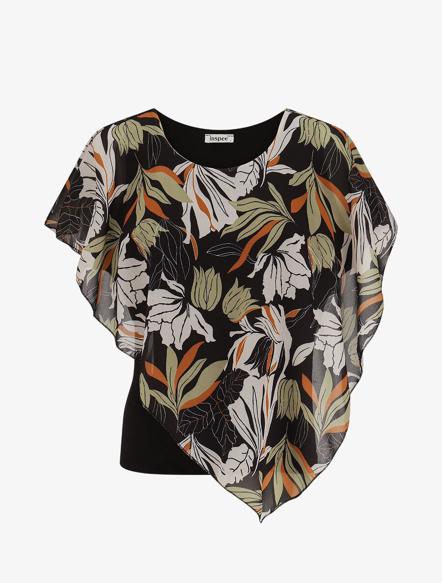 Top superposé stylisé imprimé feuilles - Noir - 1