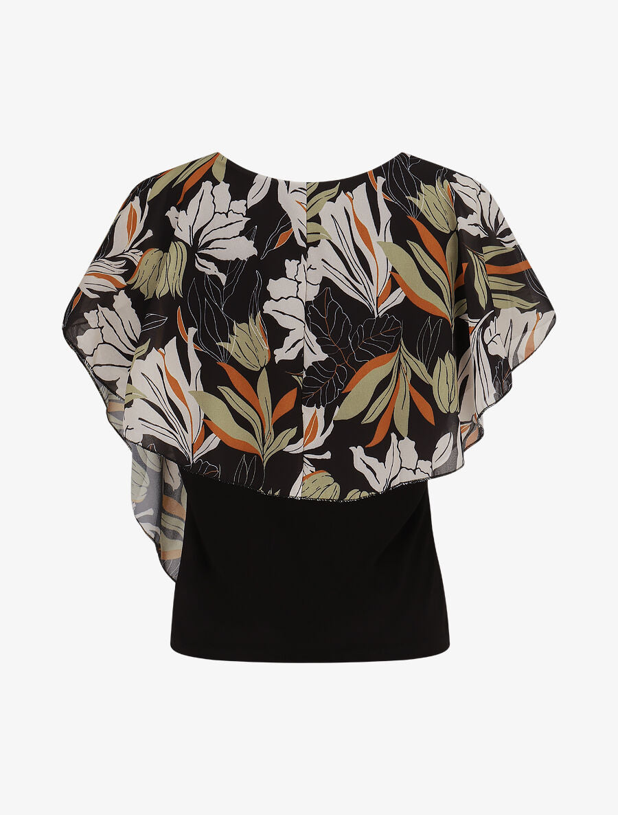 Top superposé stylisé imprimé feuilles - Noir - 2