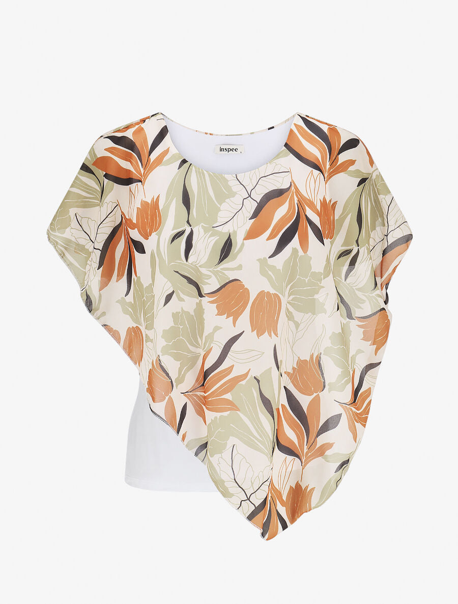 Top superposé stylisé imprimé feuilles - Beige - 1