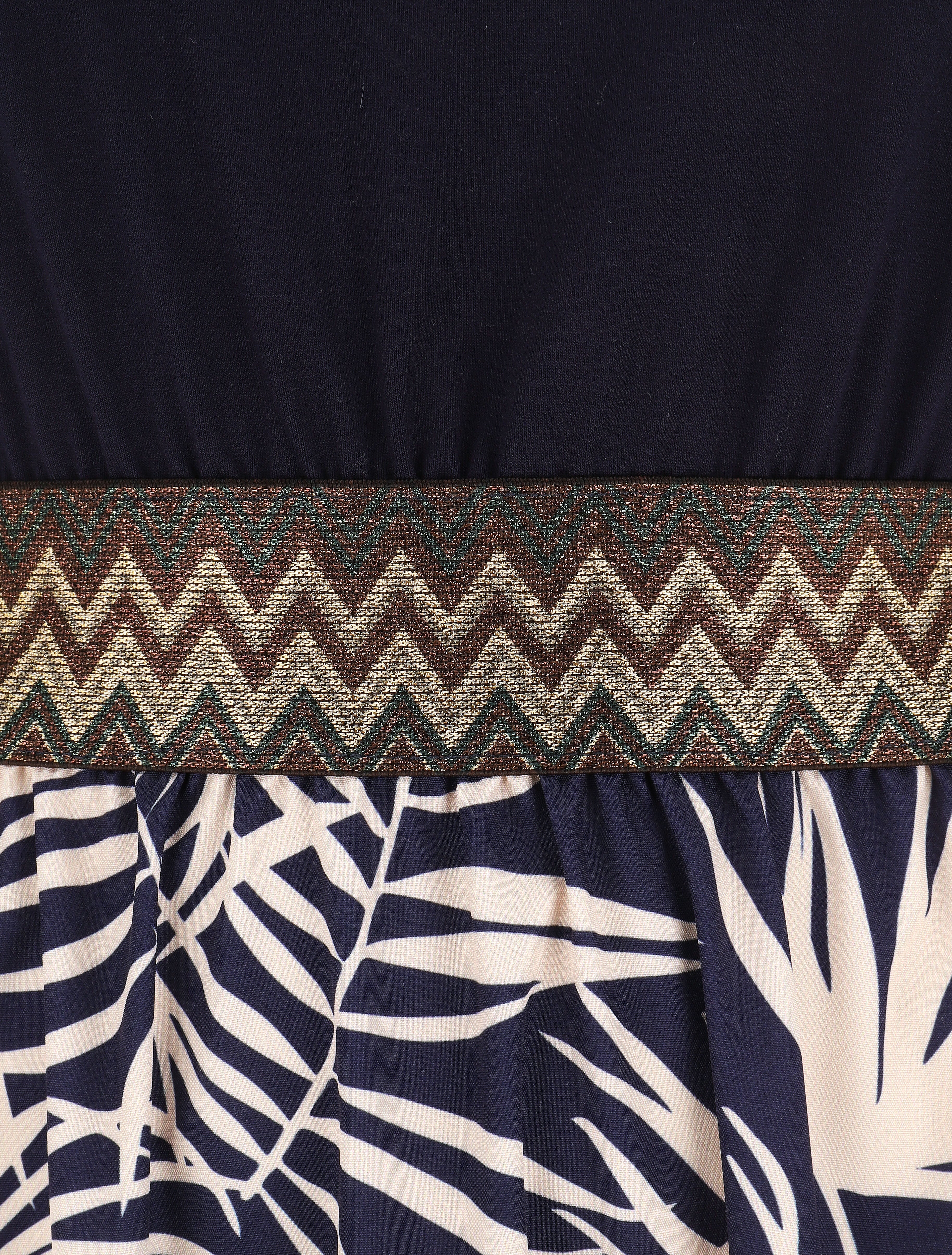 Robe longue à bretelles imprimé plantes tropicales - Marine - 3