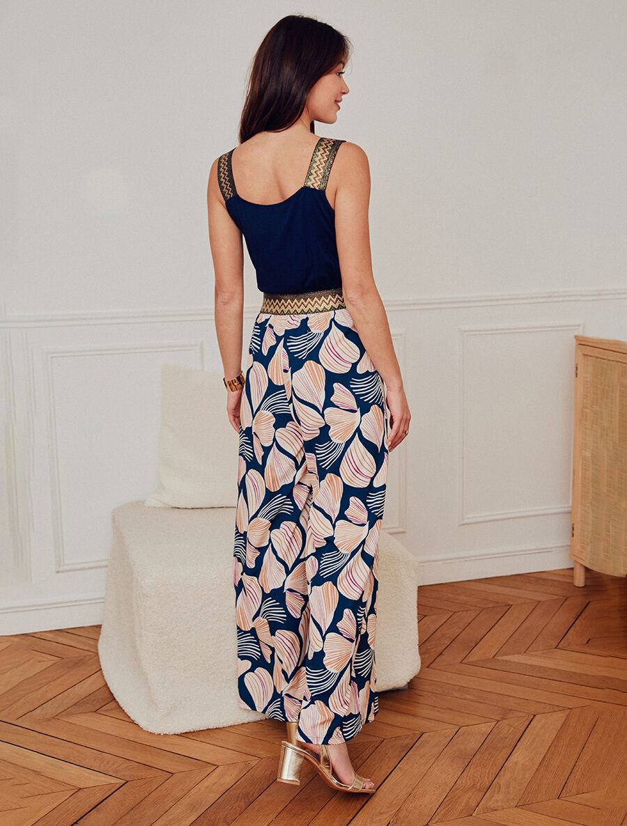 Combinaison fluide à imprimé pétales de fleurs - Marine - 5