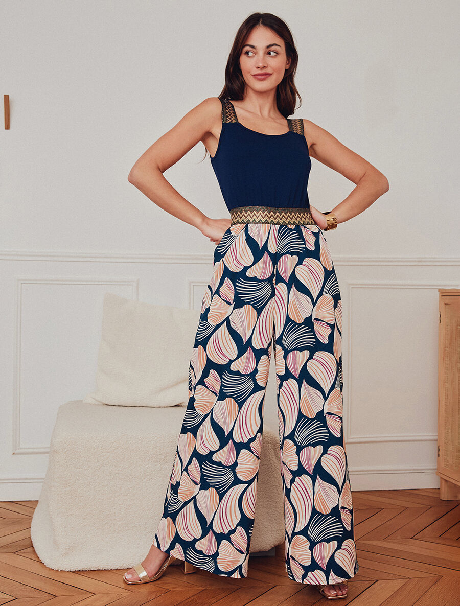 Combinaison fluide à imprimé pétales de fleurs - Marine - 4