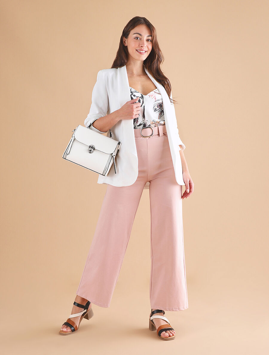 Pantalon droit taille haute uni - Rose pâle - 4