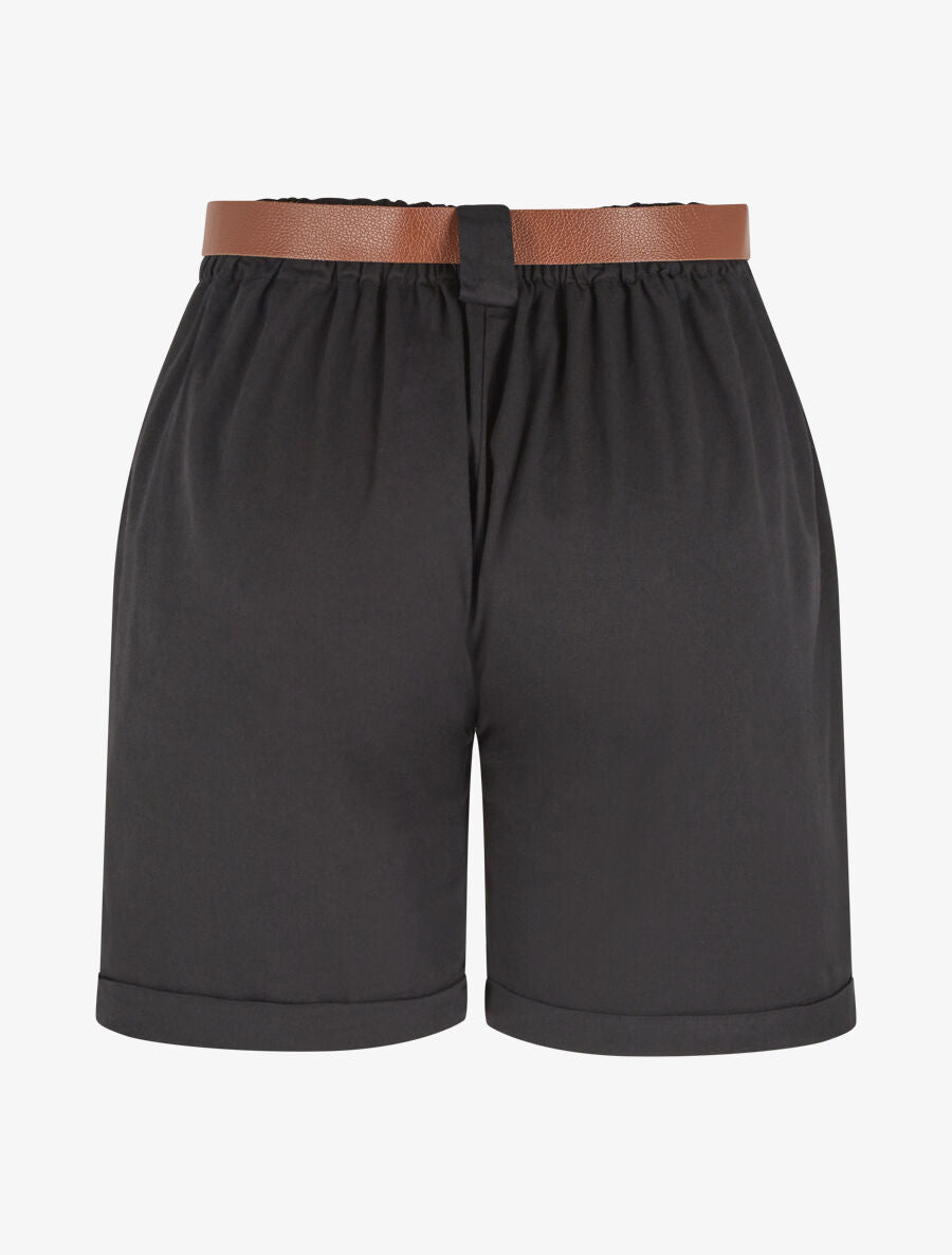 Short droit uni taille standard élastiquée - Noir - 2