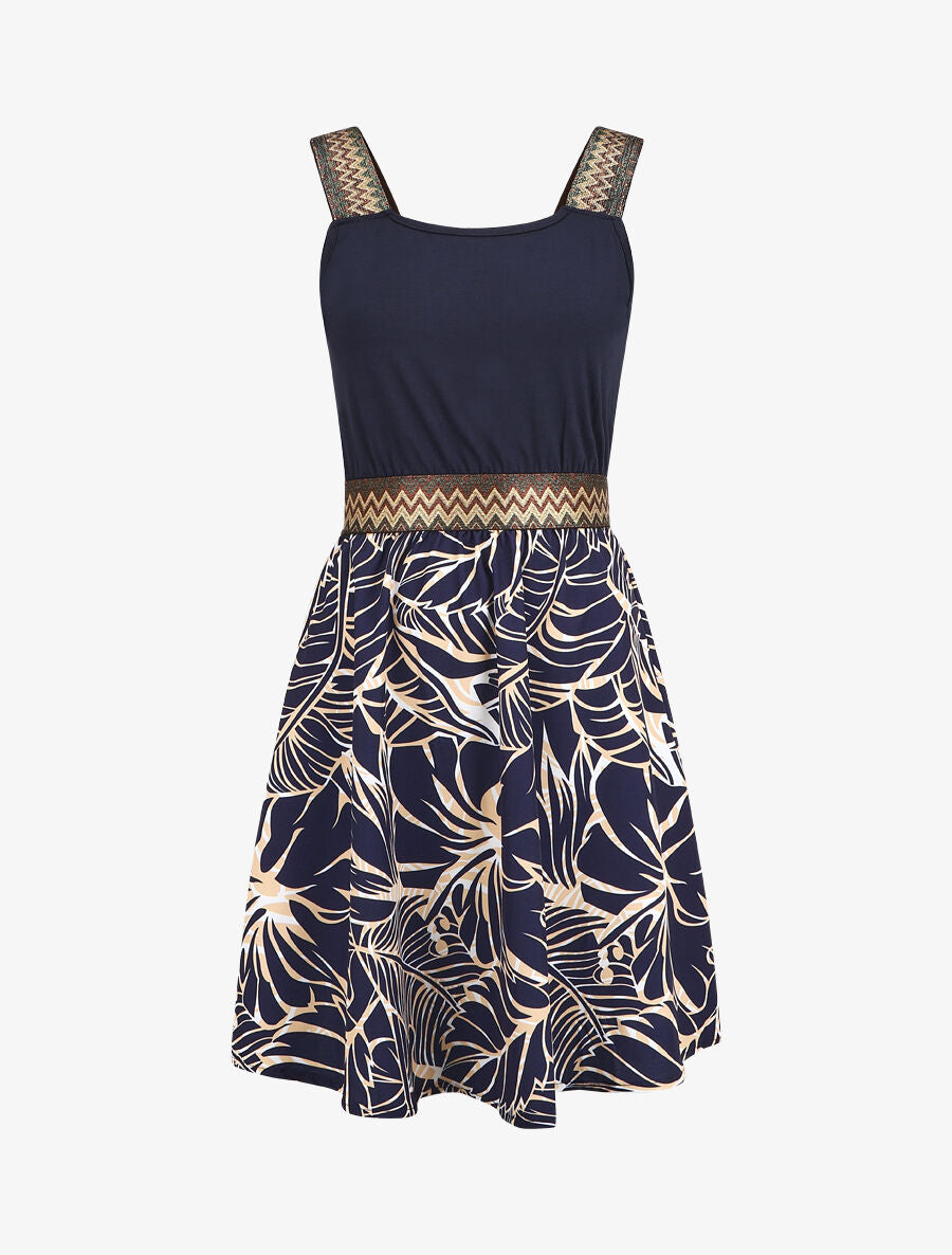 Robe courte tropicale bretelles fantaisies - Marine - 2