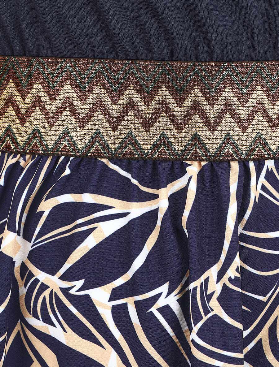 Robe courte tropicale bretelles fantaisies - Marine - 4