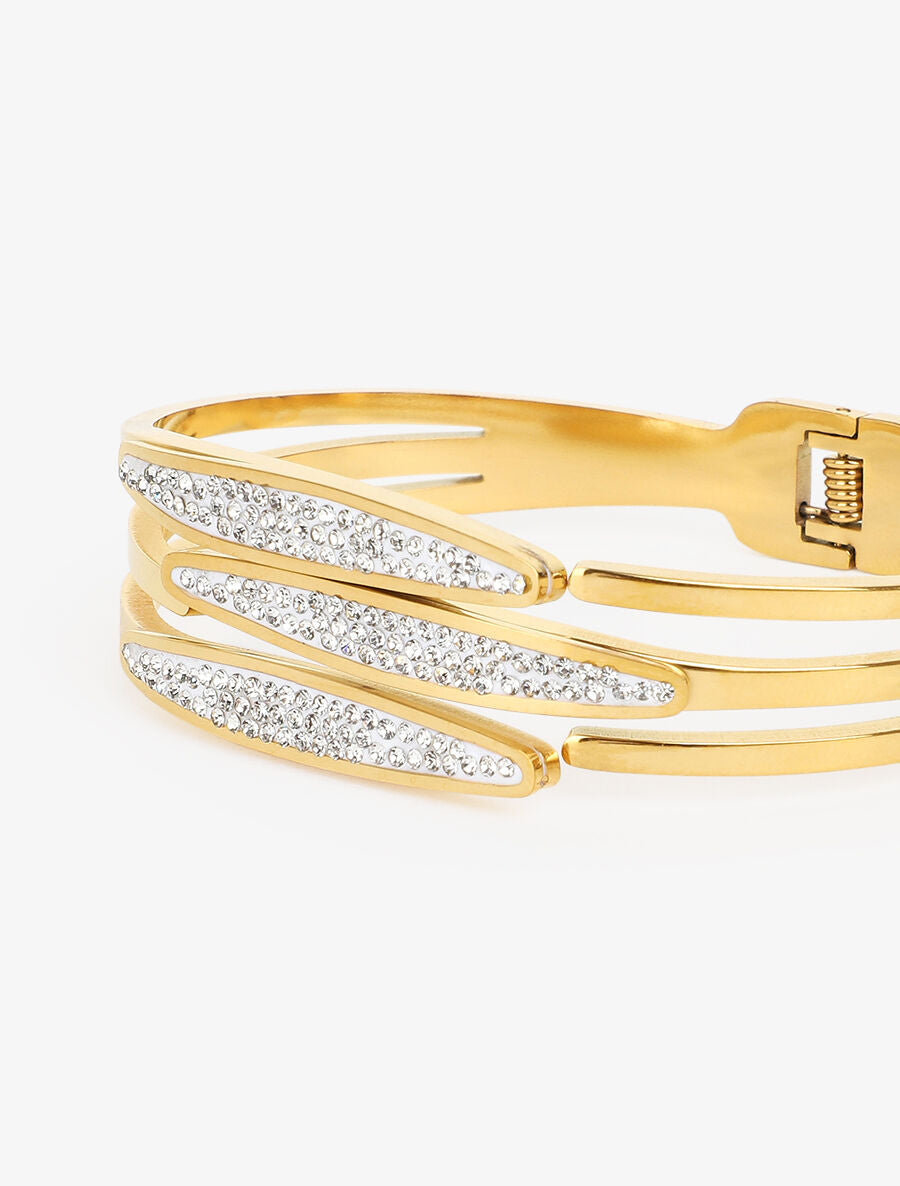 Jonc triple rangées ornées de zircons - Or - 2