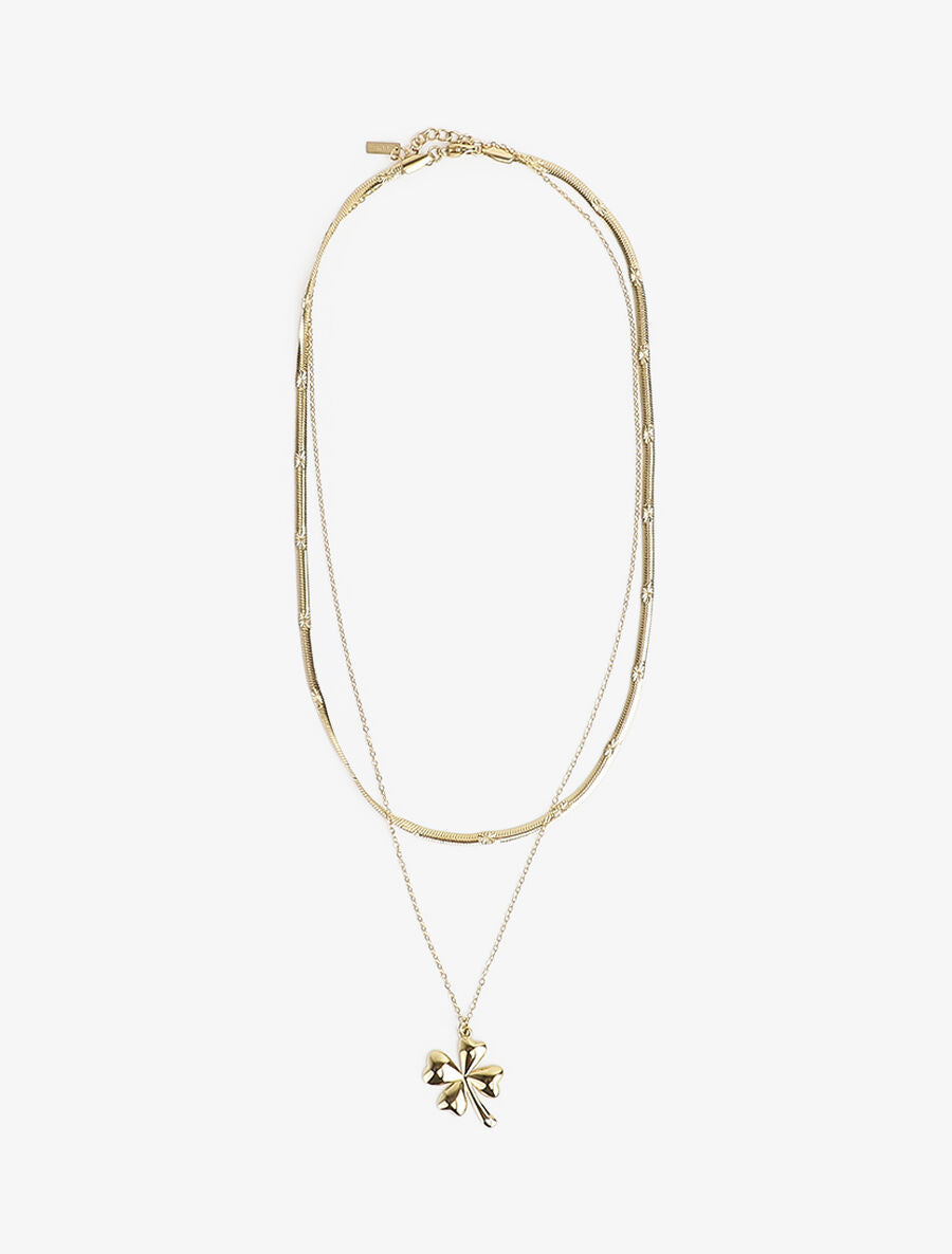 Collier double rangs à pendentif trèfle - Or - 3