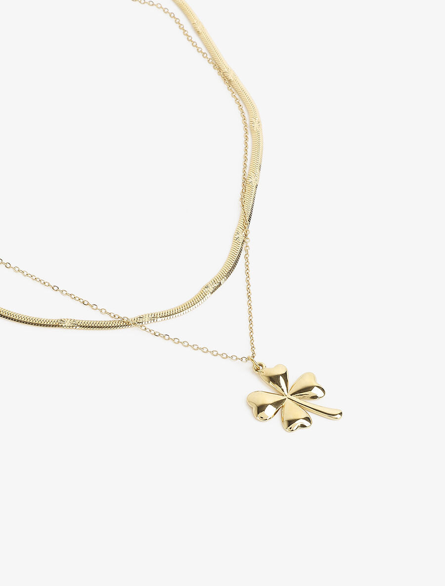 Collier double rangs à pendentif trèfle - Or - 2