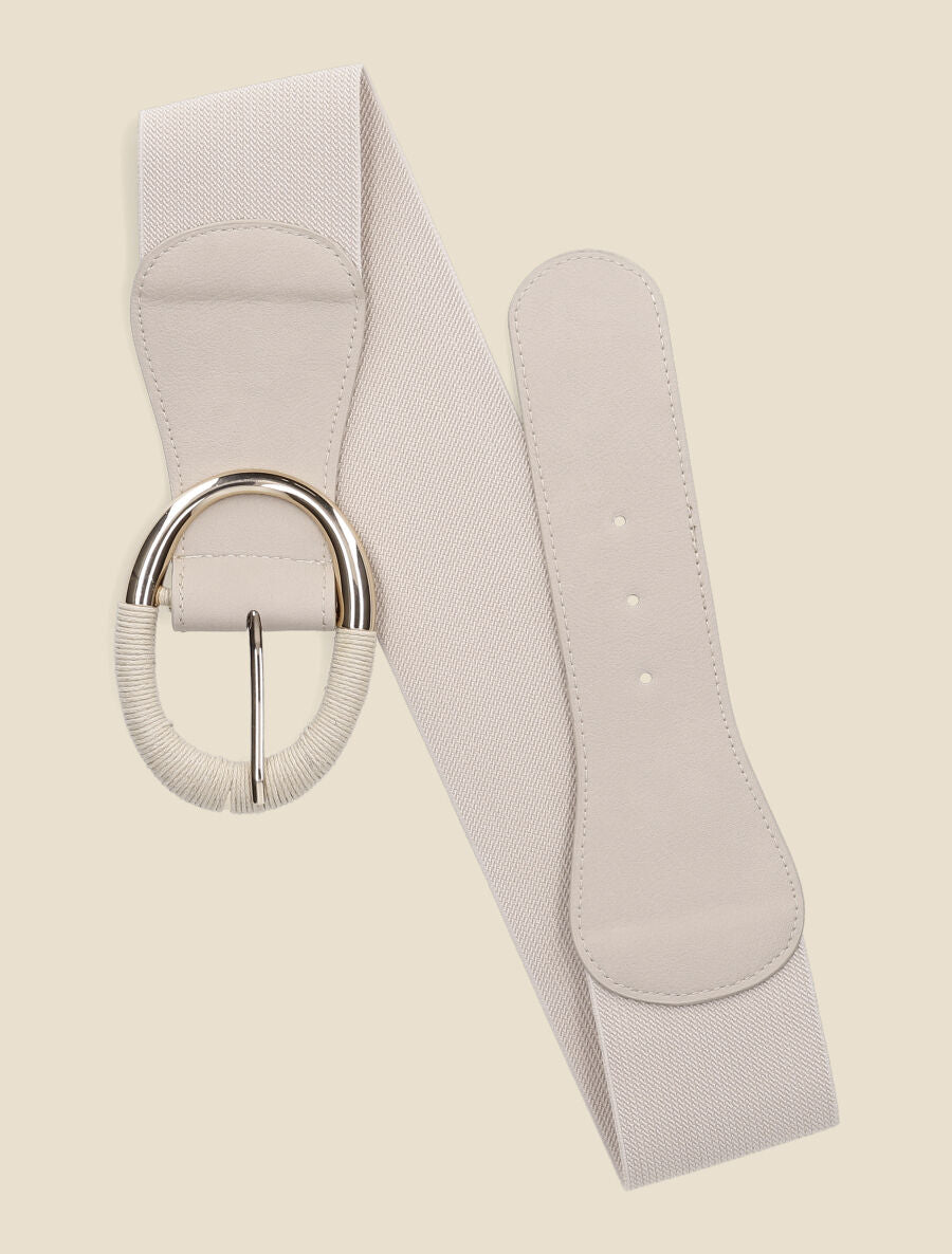 Ceinture élastiquée à boucle ovale - Beige - 1
