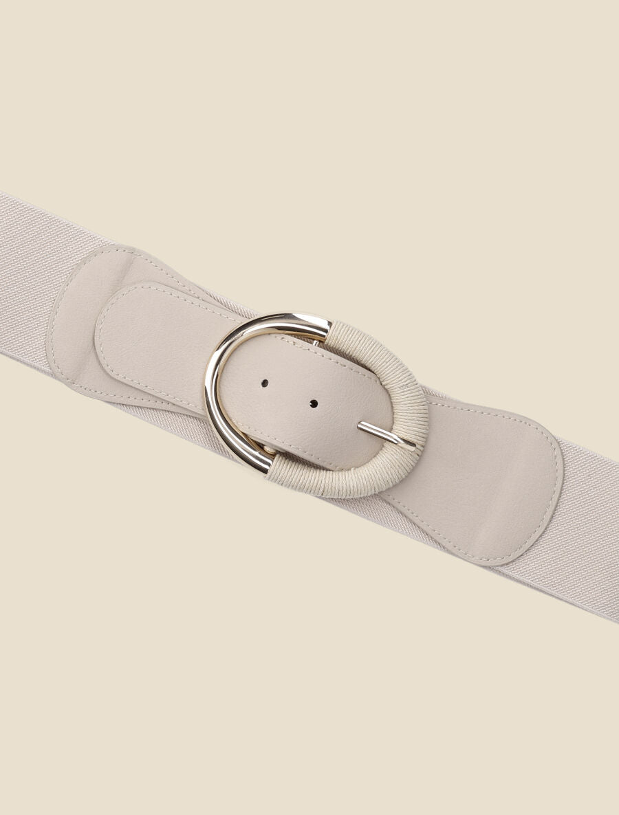 Ceinture élastiquée à boucle ovale - Beige - 2