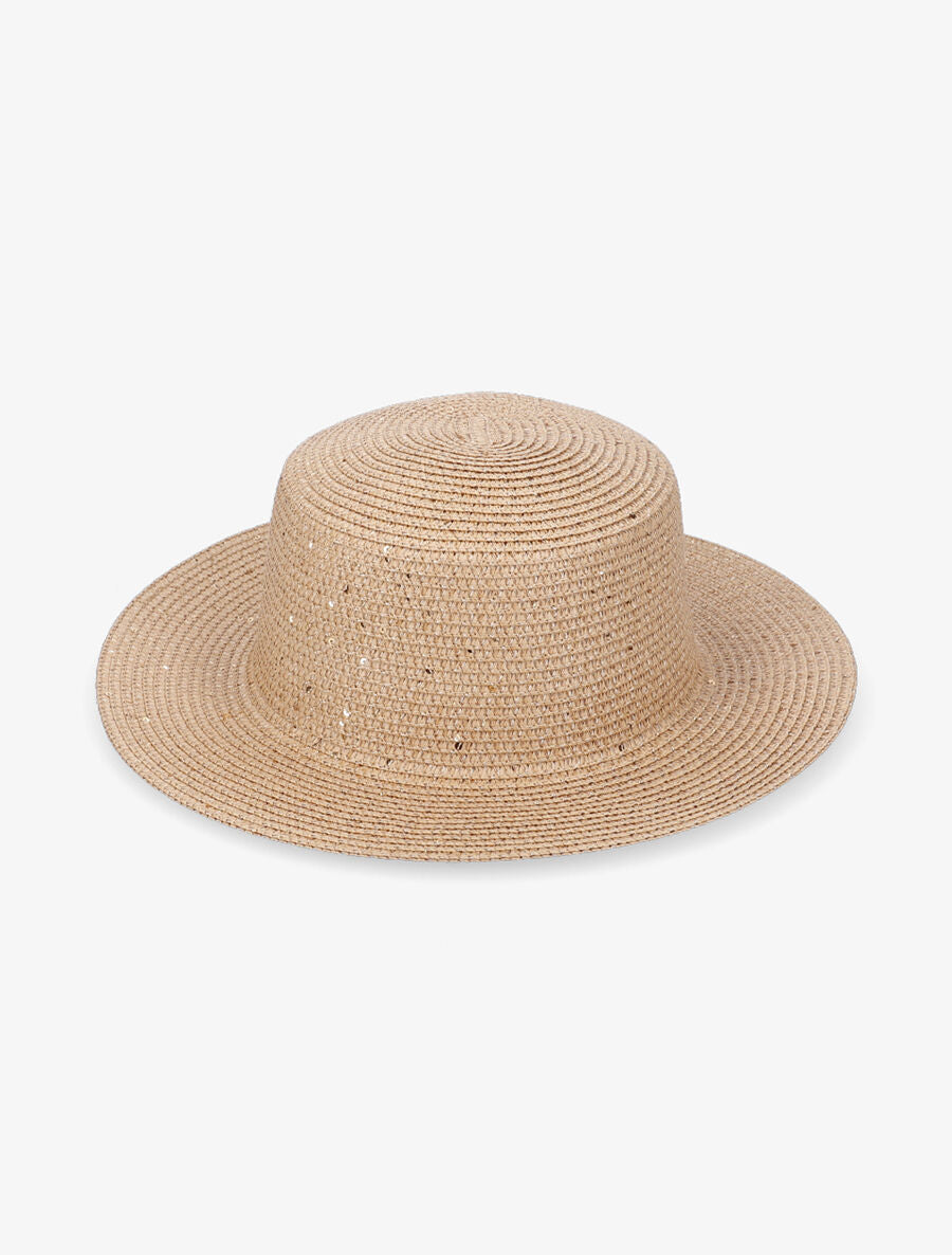 Canotier en paille à sequins dorés - Camel - 2