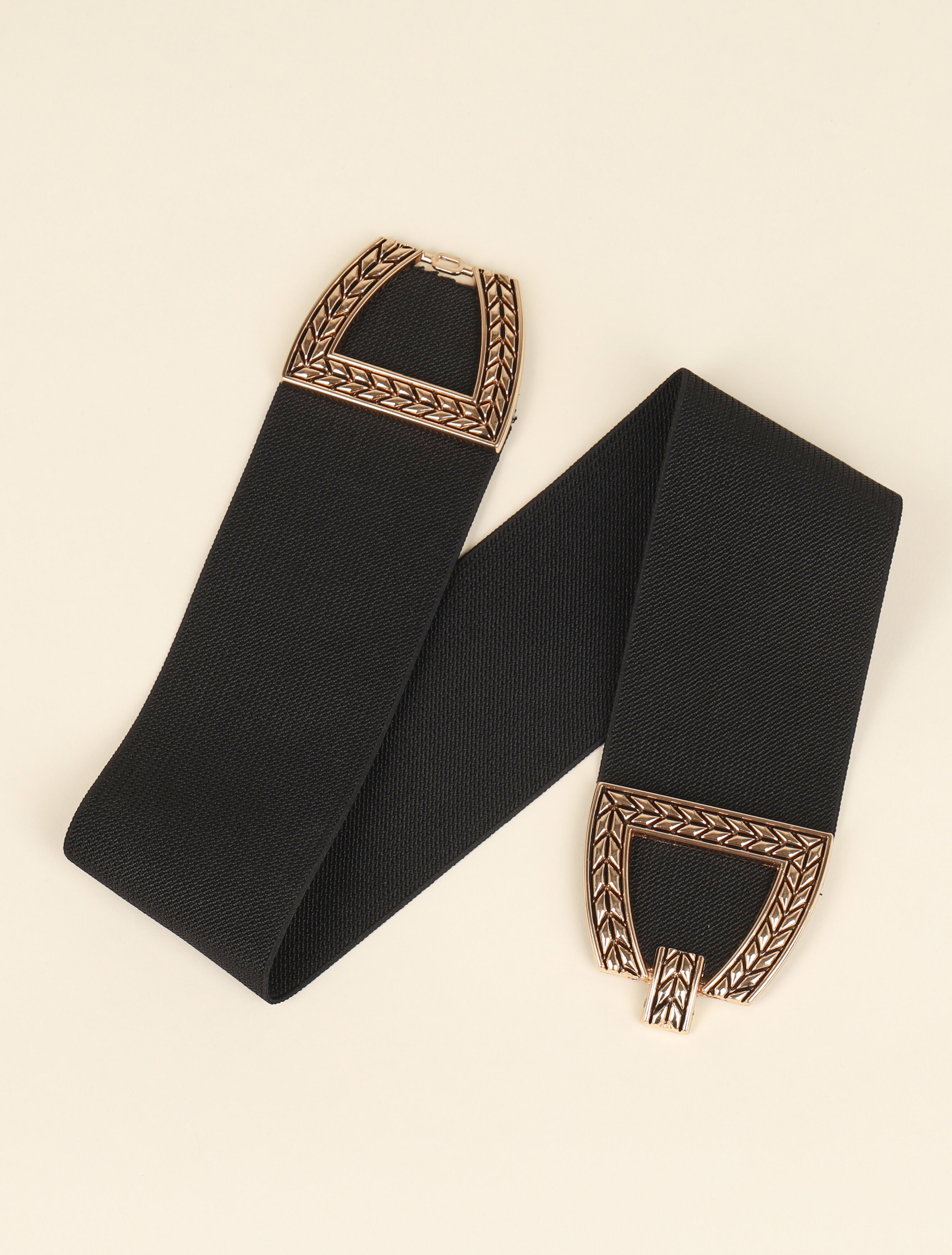 Ceinture élastiquée à boucles style noeud métallique - Noir/dorée - 1